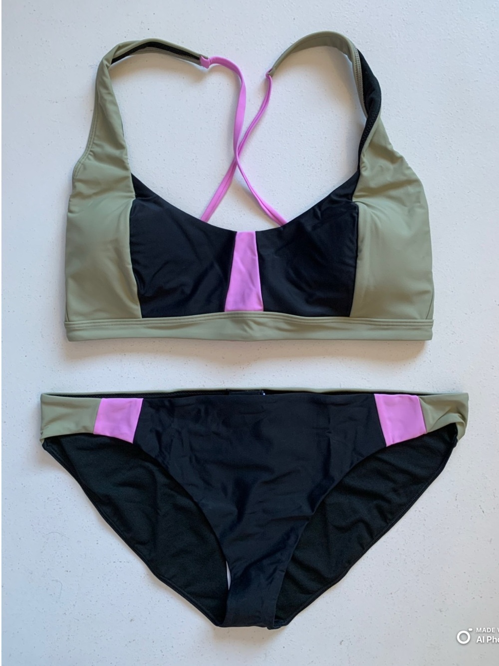Prune XL Bikini Set Tulum Top + Tulum Bottom in Black Color Block NWT Beach